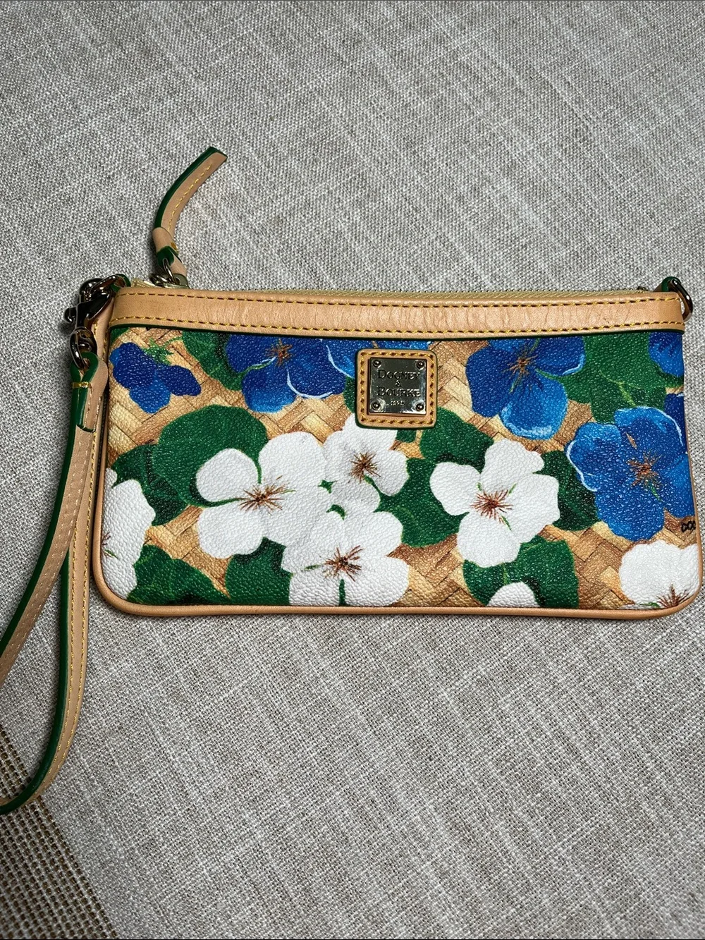 Dooney & Bourke Floral Wristlet in Beige, Blue, White, Green